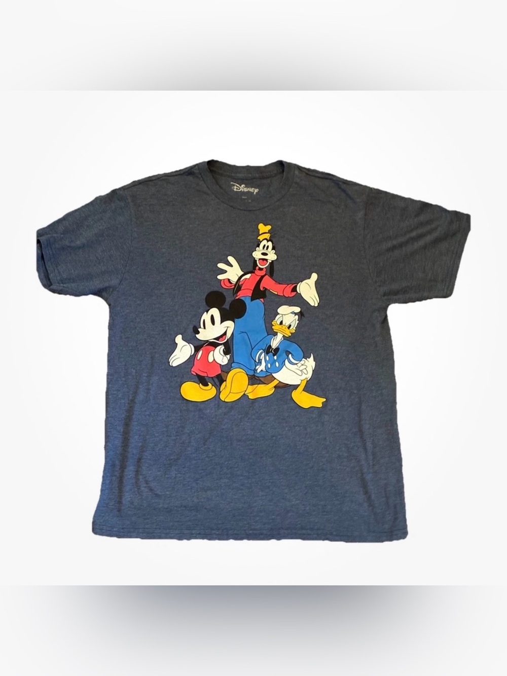 Disney Men's Graphic Tee with Mickey, Donald & Goofy - Heather Navy